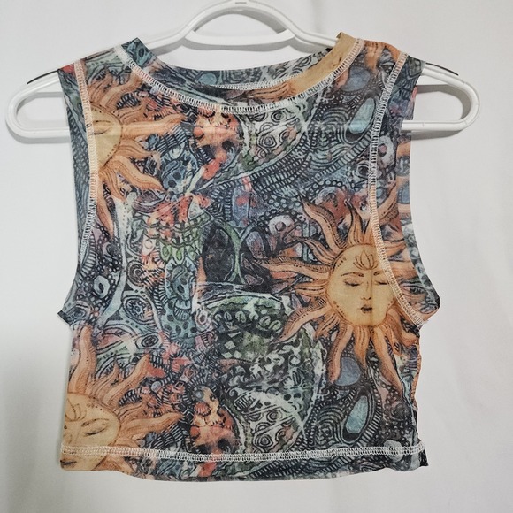 Sheer Celestial Sun Mesh Crop Top Grunge Fairycore Festival Tank Y2K Style - Picture 3 of 5